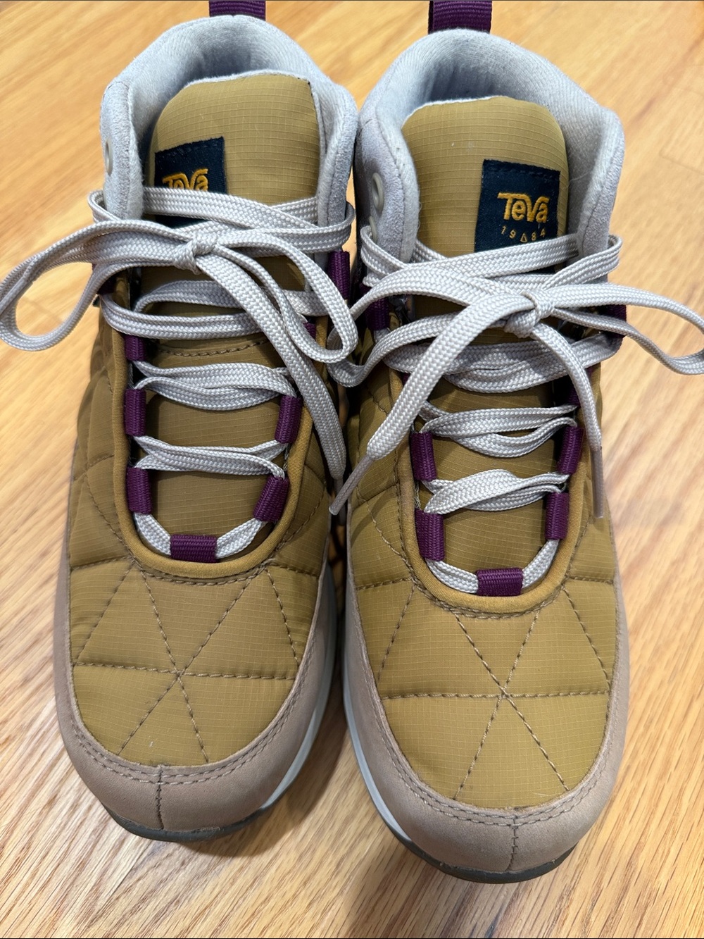 Teva Men's Tan Quilted Boots with Purple Accents